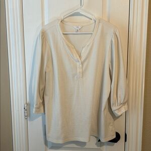 Time and Tru Cream Top Pullover Preppy Soft three quarter henley academia